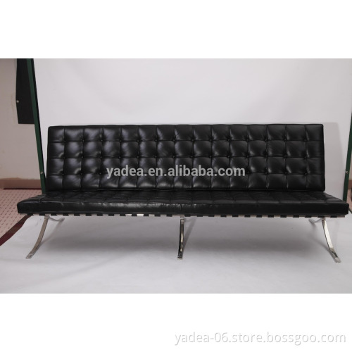 Office modern 2 seater and 3 seater black leather Barcelona sofa replica